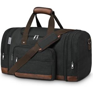 Wohlbege Duffle Bag for Travel,Overnight Weekend Gym Carry On Luggage Bag, 50L Canvas Travel Duffel Bag for Men Women, Expandable Spacious Travel Duffel Bag, Black