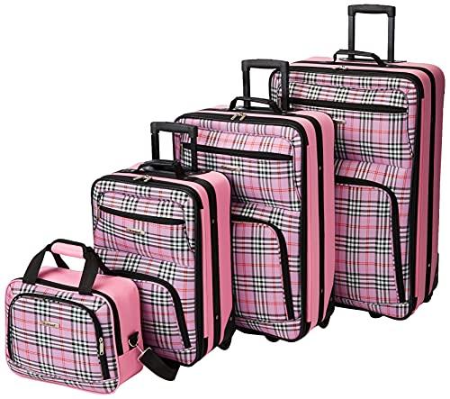 Rockland Fashion Softside Upright Luggage Set, Telescoping Handles, Pink Cross, 4-Piece (14/19/24/28)