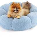 Lesure Calming Small Dog & Cat Bed - Plush Teddy Sherpa, Non-Slip, Fits up to 25 lbs, Machine Washable, Blue 23" Round Donut (23.0"L x 23.0"W x 8.0"Th)