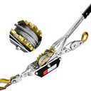 Come Along Winch, 2 Ton (4480 lbs) Pulling Capacity, 7 ft Steel Cable, 2 Hooks, Heavy Duty Ratchet Power Puller Tool with Dual Gears, Automotive Hoist Cable Puller Ideal for Vehicle Rescue