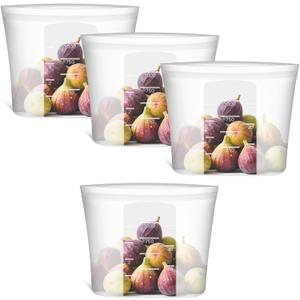 Small Reusable Silicone Food Storage Bags 4 Pack, 33fl oz/1000ml, 100% Silicone Stand-Up Wide-Open Zip-Lock Reusable Bags for Small Items, Microwave Freezer Oven Dishwasher Safe, Translucent