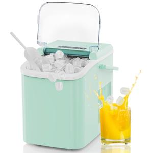 NEWBULIG Ice Makers Countertop with Handle, Portable Ice Machine, 9 Bullet Ice Cubes in 6 Mins, 26lbs in 24Hrs, Auto-Cleaning, with Basket and Scoop, for Home, Kitchen, RV, Camping, Green (12.5"*11.6"*8.8")