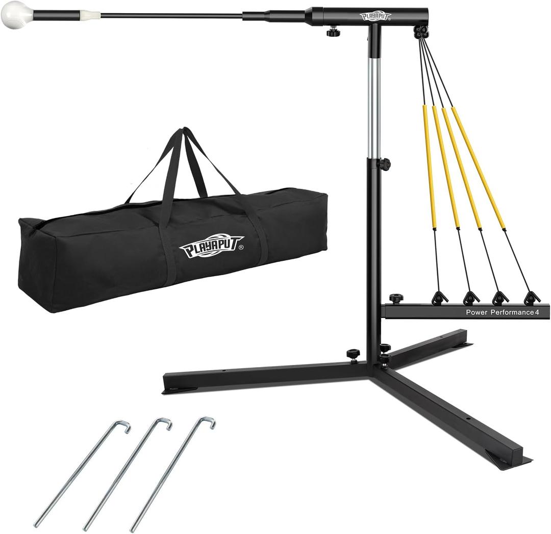 PLAYAPUT Baseball Swing Trainer with 4 Power Bands,Auto Reset Baseball Hitting Trainer,Softball Swing Trainer,Height Adjustable 31-47 inches Baseball Training Equipment Improve Power,Speed