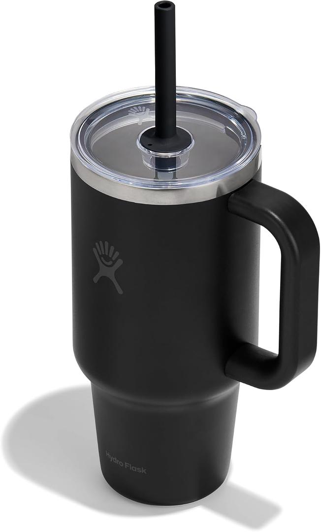 Hydro Flask Travel Tumbler with Handle, Clear Lid and Straw - Insulated Stainless Steel