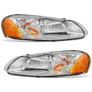 for 2001 2002 2003 2004 2005 2006 Dodge Stratus Headlight Compatiable with 2001-2003 Chrysler Sebring Chrome Housing Amber Reflector Headlamp Replacement Driver and Passenger Side