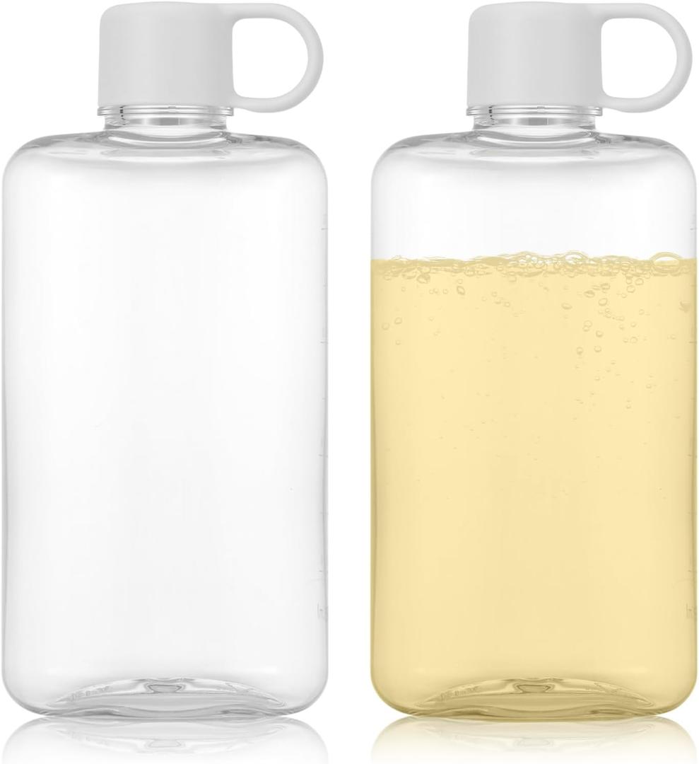 2 Pack Portable Flat Water Bottles, 17 oz BPA Free Tritan Plastic Travel Water Bottle, Slim Drinking Bottle for Outdoor Sports, Camping, Fitness, Fits Purse Bag Pocket (White)