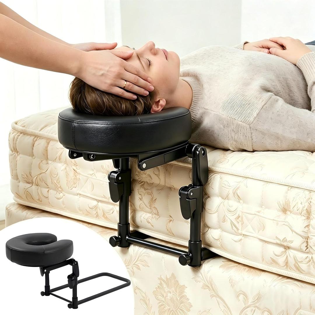 Massage Headrest for Bed Home Mattress Top Massage Kit Adjustable 18" Height SPA Head Holder Massage Face Cradle Home Salon Face Cushion Support Bracket (Black)