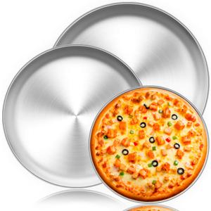TeamFar Pizza Pan, 10 & 12 & 13.4, 3 Pcs Pizza Pan Set Stainless Steel Pizza Pan Round Pizza Oven Pans Tray for Baking Serving, Healthy & Rust Free, Heavy Duty & Dishwasher Safe (Silver)