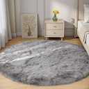 Goolela Grey Round Area Rug 6ft Fluffy Circle Faux Sheepskin Fur Carpet for Bedroom Living Room Fuzzy Furry Shaggy Luxury Washable