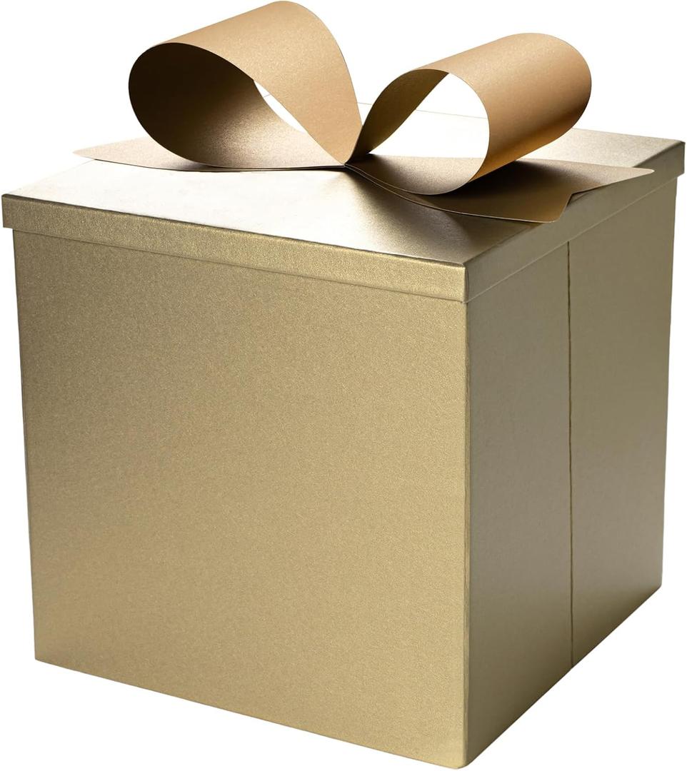 BIOBROWN Medium Gift Boxes with Lids for Presents, 9x9x9 Inches Gold Collapsible Gift Box for Christmas, Valentine's Day, Birthday, Wedding, Baby Shower, Party, Any Occasion