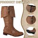 Jiuguva Pirate Boots Men Medieval Renaissance Boots Halloween Costume Caribbean Leather Long Shoes Women Riding Cosplay (13.5-14.5 Women/12-13 Men, Tan)
