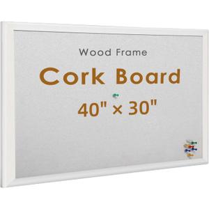 INNOVART Cork Bulletin Board with Push Pins, White Wood Frame, Notice Board for Home, Office, School, 40" x 30"