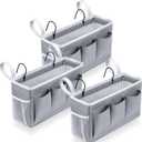3 Pcs Bedside Caddy Storage Organizer, Bedside Hanging Storage Bag with Pockets and Fixed Straps for Bunk Bed Shelf Dorm Rooms Crib Bed Rails Hospital Beds, Can Be Placed Glasses Books