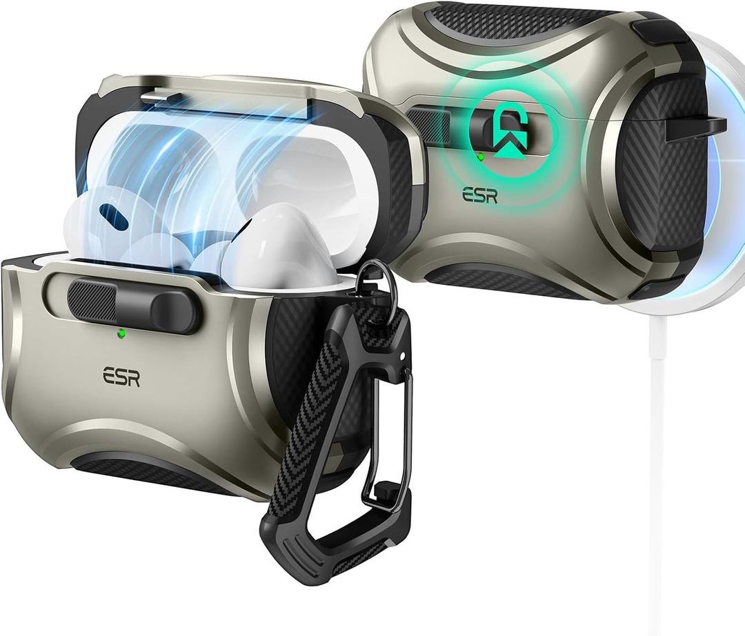 ESR for AirPods Pro Case (2023/2022/2019, 2nd/1st Gen), Compatible with AirPods Pro 2nd Generation (USB-C/Lightning Cable), Effortless MagSafe, Drop-Proof Lock, Easy Open, Cyber Series, Titanium | 2023, 2022, 2019, 2nd Gen, 1st Gen, USB-C