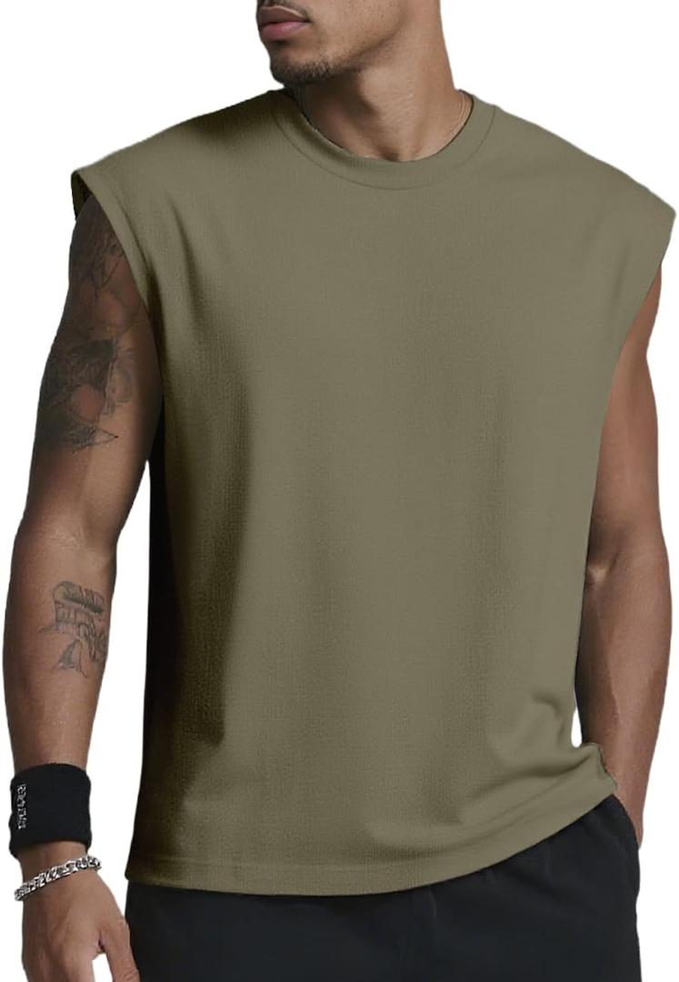 Mens Gym Tank Tops Sleeveless Shirts Cut Off Quick Dry Muscle Shirt Running Beach Loose Fit Tee (XXL)