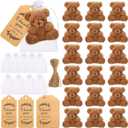 Hungdao 54 Pcs Mini Stuffed Plush Bear Baby Shower Decorations18 Pcs 4.72 Inch Tiny Bears Gift 18 Pcs Organza Bags 18 Pcs Thank You Kraft Tags Rope for Birthday Wedding Party (Brown)