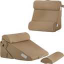 Bedluxe Adjustable 4pcs Bed Wedge Pillow Set, Memory Foam Wedges Pillow Post Surgery for Back, Neck, Leg Pain Relief, Pillows Wedge for Sleeping, Sitting up in Bed, Acid Reflux and GERD, Brown (Adjustable 9&12 Inch + 2 Head Pillow)