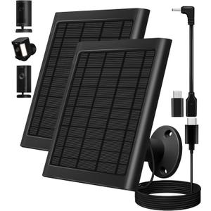 8W Solar Panel for Ring Camera, 2-Pack Solar Panel Charger Compatible with Ring Stick Up Cam Battery, Spotlight Cam Battery, Includes Barrel Plug to USB-C Adapter, IP65 Waterproof, 10ft Cable