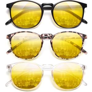 IBOANN Chic & Comfy Blue Light Glasses for Women - 3-Pack Round Frames, Screen-Ready Style with UV Protection Coating (*A1 Light Black & Leopard & Transparent)