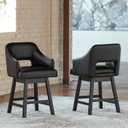 Signature Design by Ashley 25" Tallenger Modern Upholstered Swivel Counter Height Barstool, Set of 2, Black & Dark Brown