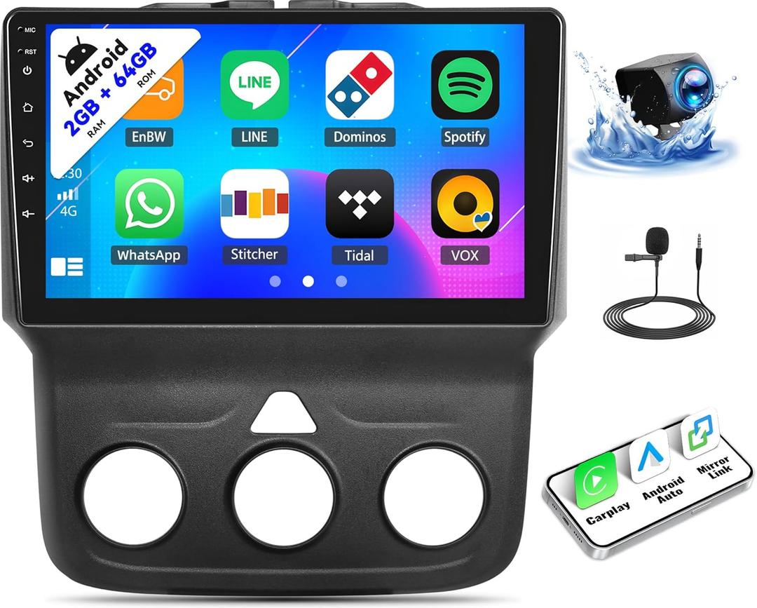 SIXTOP [2+64G] Android Car Stereo for Dodge Ram 2013-2019 1500 2500 3500 Upgrade Replacement Radio Carplay Android Auto Mirror Link 30 Themes 9 inch Touchscreen FM GPS Bluetooth+AHD Camera&MIC (4-Core 2+64G)