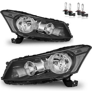 Headlights W/Bulbs for 2008-2012 Honda Accord 4Dr Headlamp Replacement Driver & Passenger Side, NOT fit coupe models or Crosstour models