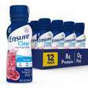 Ensure Liquid Clear Nutrition Drink, 0g fat, 8g of protein, Blueberry Pomegranate, 10 Fl Oz (Pack of 12), Bottle, gluten free (EXP 11/01/26)