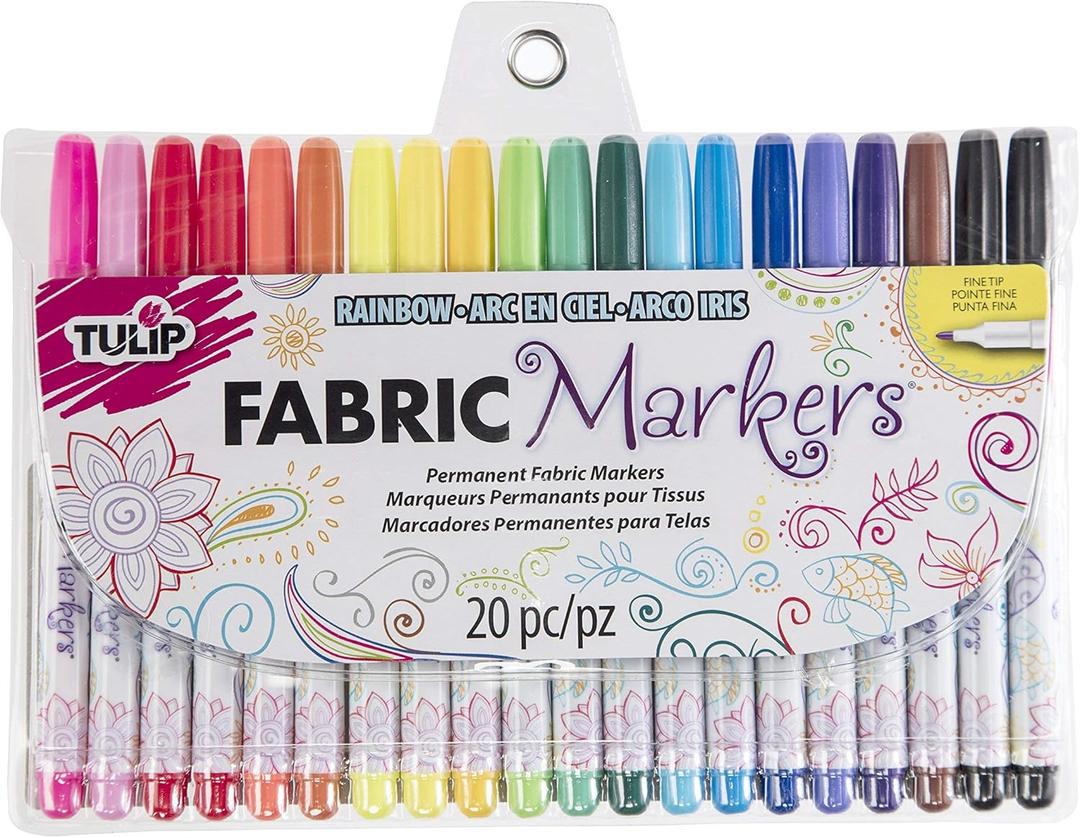 Tulip Permanent Nontoxic Fabric Markers Rainbow 20 Pack - Fine Tip, Minimal Bleed & Fast Drying - Premium Quality for T-shirts, Clothes, Shoes, Bags & Other Fabric Materials