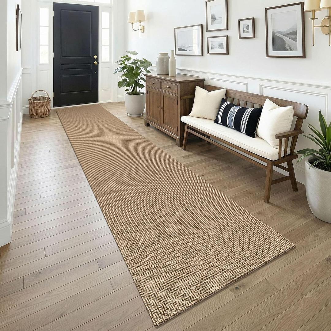 KOZYFLY Boho 2.5'x14' Runners Rugs for Hallway, Long Washable Runner Rug, Woven Non Slip Kitchen Runner, Farmhouse Entryway Rug, Floor Carpet for Entry, Aisle, Hall, Orange Beige/Tan/Brown