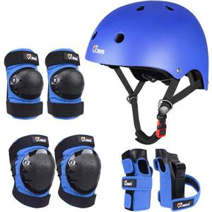 JBM Adult & Kid Skating Protective Gear Set for Beginner to Advanced, Skateboard Helmet Knee and Elbow Pads with Wrist Guards for Inline Roller Skating, Scooter, Skateboarding (Small (5-8 years), Blue)
