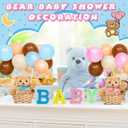 Hollowfly 6 Set Bear Baby Shower Party Centerpieces Table Decoration 6 Gender Reveal Stuffed Plush Bears 6 Bamboo Baskets 60 Colorful Balloons 12 Balloon Stands Birthday Party Wedding(Blue, Pink)