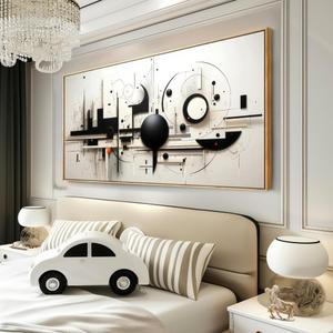 abstract Wall Art Black And White Modern Artwork Geometric Line Art Canvas Painting Wall Decor for Living Room Bedroom Dining Room Home Office Decor 20"x40" with Framed
