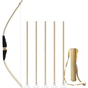 Safe Children's Wooden Bow and Arrow 丨 Train Play Wood Bow and Arrow Set There are 5 Arrows in The Wooden Quiver for Kids Gift