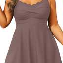 Aqua Eve Plus Size Swimuit with Shorts Two Piece Plus Size Swimdress | Petal-shaped Neckline, Twist Front, ps, Unremovable Cups, High Waist Bottom, Adjustable Straps, Flowy Dress Top 20 Plus, Coffee Brown