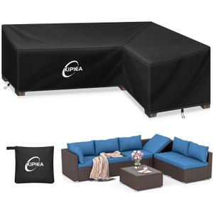 Kipiea Patio L-Shaped Sectional Sofa Cover, 420D Heavy-Duty Oxford Fabric Outdoor Sectional Cover with 6 Windproof Buckles, No Tears Anti UV No Fading (Right Facing, 104" x 83" L x 33.5" D x 31" H)