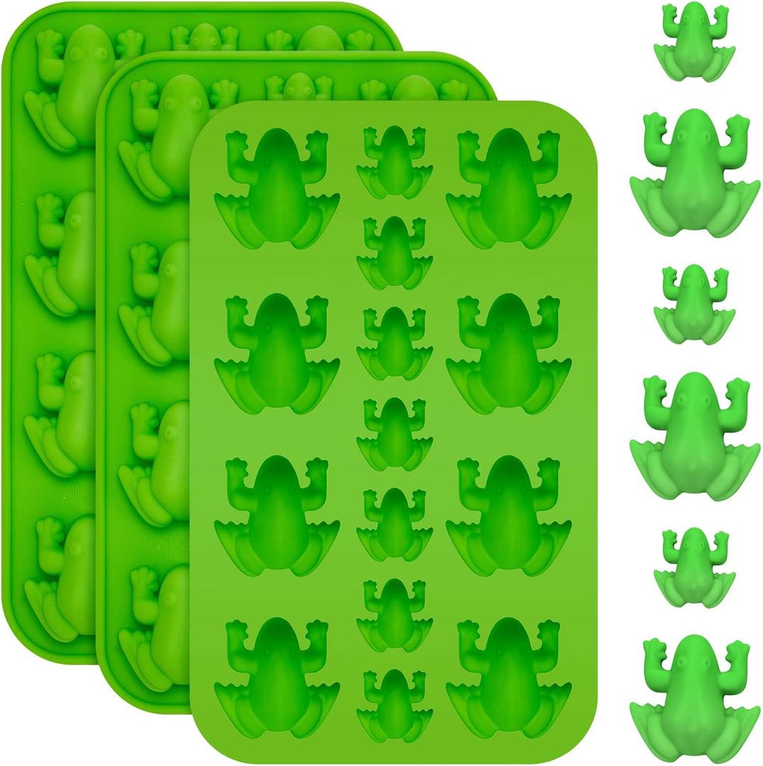 Tessco for you 3 Pieces Silicone Frog Chocolate Mold Funny Candy Molds Passover Jelly Ice Tray Gummy Animal Mold for Holiday Birthday Wizard Party Cake Decoration Kitchen Gift (Green)