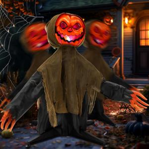 1 Pcs 3.5 ft Halloween Animatronics Pumpkin Decor with Swaying Head & Arms, Sound-Activated Light Up, for Halloween Thanksgiving Outdoors Lawn Party Zombie Decoration