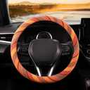 SEG Direct Boho Steering Wheel Cover with Baja Blanket Cloth, Ethnic Style Auto Wheel Cover Made of Coarse Flax, Fits 14 1/2-15 1/4 inches Car Wheel (Saturn Yellow)