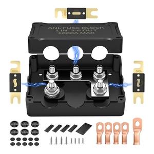 ANL Fuse Holder with 300A, 400A, 500A Fuses, Max 1000A Waterproof Marine Fuse Block, 1 in 3-6 Out, 4 x 5/16" M8 Studs Heavy Duty Dual Fuse Holder for Automotive, Boat, RV, Truck