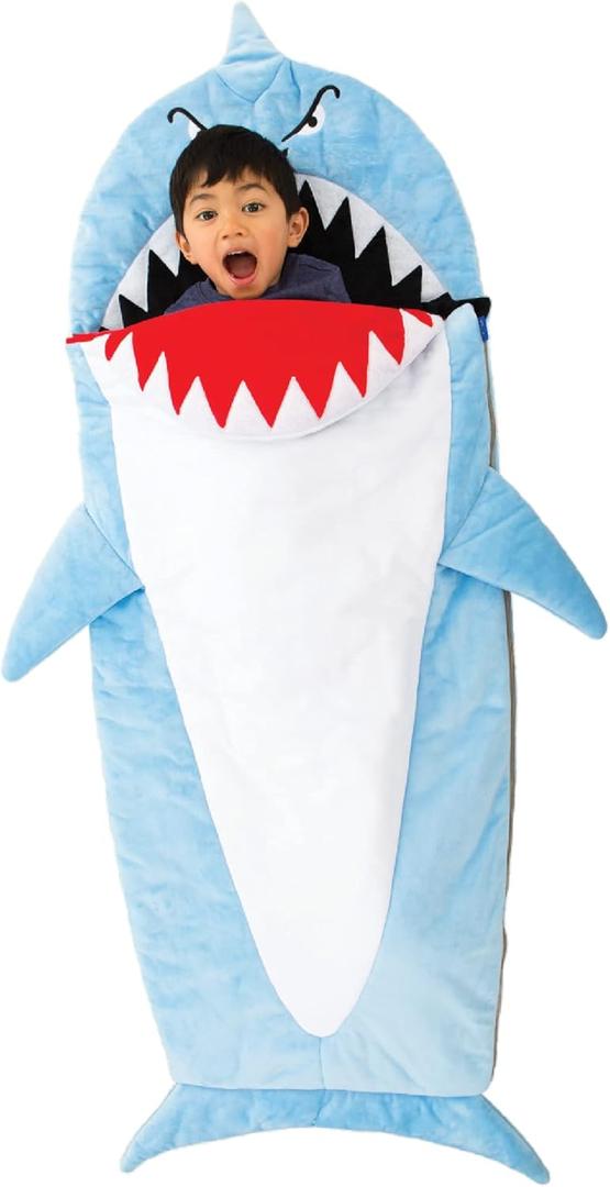 Bixbee Kids Sleeping Bag, Soft Sleepy Sack for Kids & Toddlers | Easy Roll Up Design for Daycare + Naptime, 60 x 22 Inches |Cozy Slumber Bag with Lining | Shark Sleeping Bag for Boys + Girls