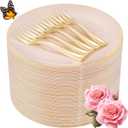 LIYH 200 Pcs Pink Gold Dessert Plates and Forks, Small Cake Plates 7.5 Inch, Party Plate and Forks 5 Inch for Bridal Shower, Birthday Tea Party (200Pcs(100 Guests))