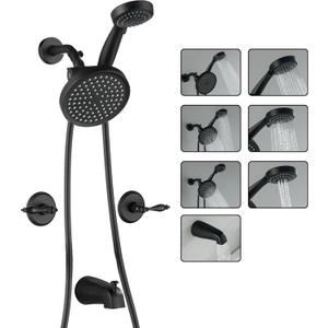LIWEIKE Matte Black 2 Handle Shower Faucet Set, Wall Mount Two Handle Shower Faucet with Tub Spout Rough-in Brass Valve Shower Faucet Set 2 Knobs