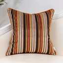 Yangest Orange Striped Throw Pillow Cover Multicolor Velvet Cushion Cover Modern Bohemian Pillowcase for Sofa Couch Bedroom Living Room Home Christmas Decoration,16x16 Inch