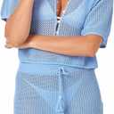 Sovoyontee Women's 2 Piece Swimsuit Coverup Crochet Hollow Out Bathing Suit Swim Beach Cover Up Crop Top Skirt Sets (Beige, L)