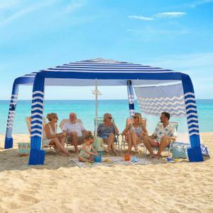 Zeraty Beach Cabana 8'8', Portable Beach Canopy with Side Wall, UPF 50+ Silver-Coated Beach Tent Sun Shelter Easy Pop Up, Wind Resistant Adjustable Height Beach Umbrella Tent for Family, Navy Blue