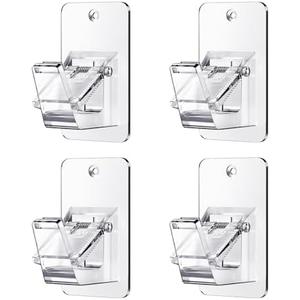 Universal Curtain Rod Holders, No Drill Curtain Rod Brackets, Self 3M Adhesive Curtain Rod Brackets Up to 30 LB, Nail Free Curtain Rod Hooks for Bathroom, Bedroom, Livingroom, Kitchen (4, Transparent)
