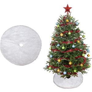 Christmas Tree Skirt Decoration 15" Mini Plush White Faux Fur Xmas Tree Skirt Decorations for Christmas Party Holiday Deco