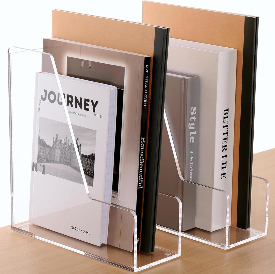 SANRUI Acrylic Magazine File Holders, Classroom Organization and Storage, Clear Bookend File Sorter, Desktop File Organizer 2-Pack