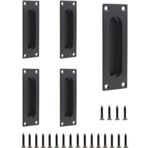 5Pack Closet Door Pulls,ULIFESTAR Stainless Steel Kitchen Drawer Pulls Cabinet Handles,Recessed Flat Finger Pull Flush Pull,Sliding Barn Door Hardware with Screws Rectangle Front Hole Black120x40x11mm