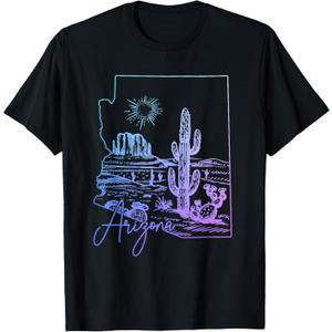 Arizona Cactus Vintage State Map T-Shirt, Medium 